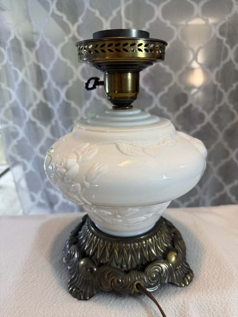 Vintage Milk Glass Hurricane Parlor Lamp - Picture 6 of 9